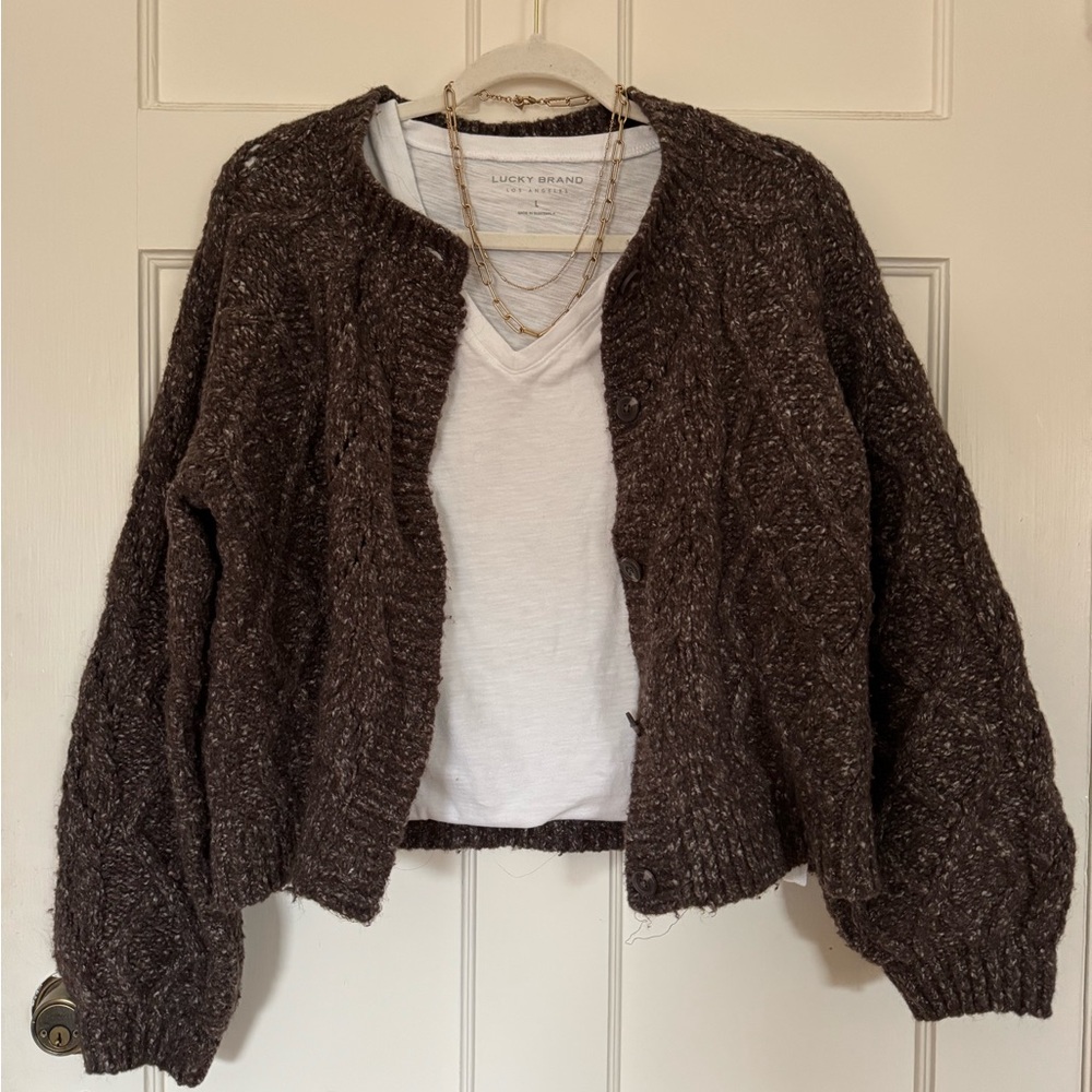Lucky Brand Knit Cardigan with Bubble Sleeves